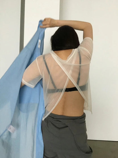 Back-open Sheer Short Sleeves