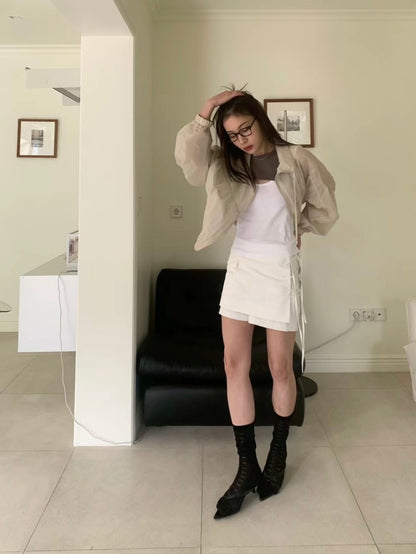 ✨推！"Lipa" Lace-up Layered Skorts (Ivory)