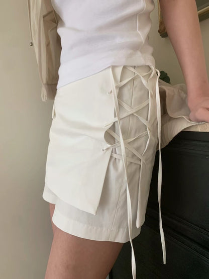 ✨推！"Lipa" Lace-up Layered Skorts (Ivory)
