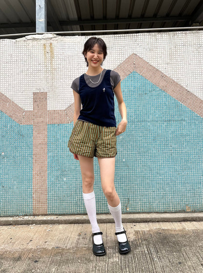 ✨推！Flower Embroidery Mesh Tank Top (Navy)