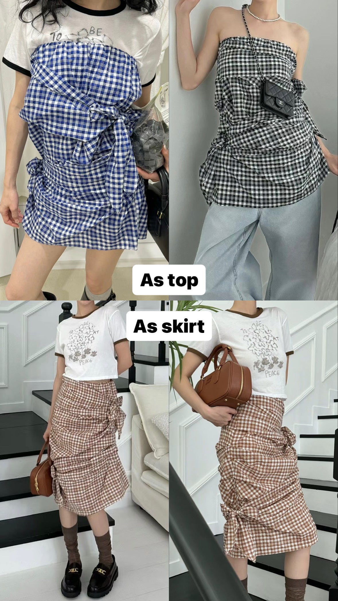 2-way Gingham Knots Top/ Skirt (Blue)