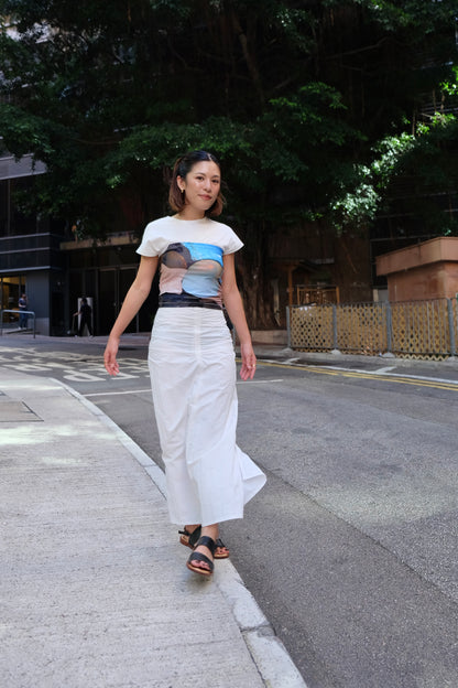 "Kate" Ribboned Back-slit Skirt (White)