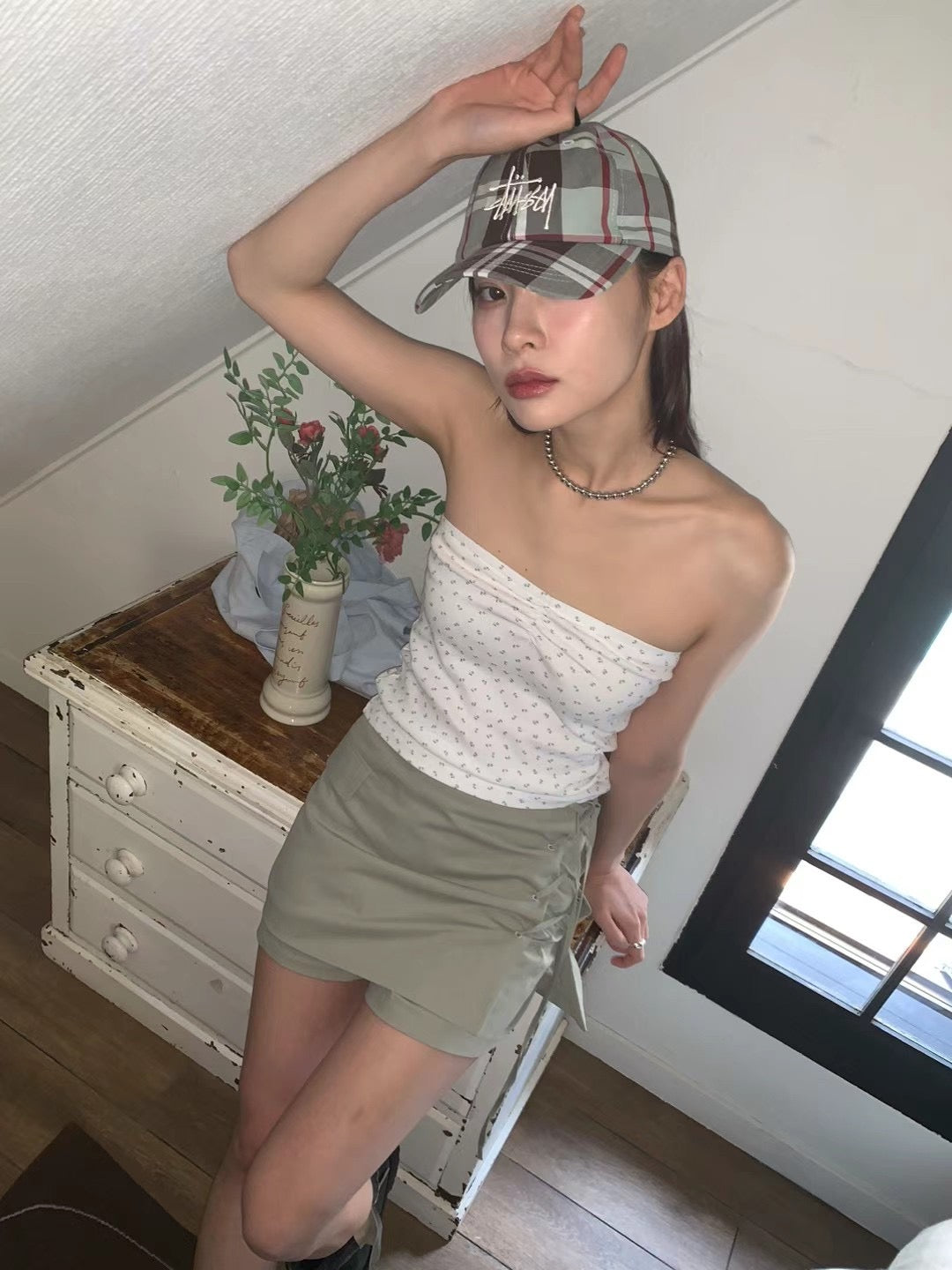✨推！"Lipa" Lace-up Layered Skorts (Army Green)