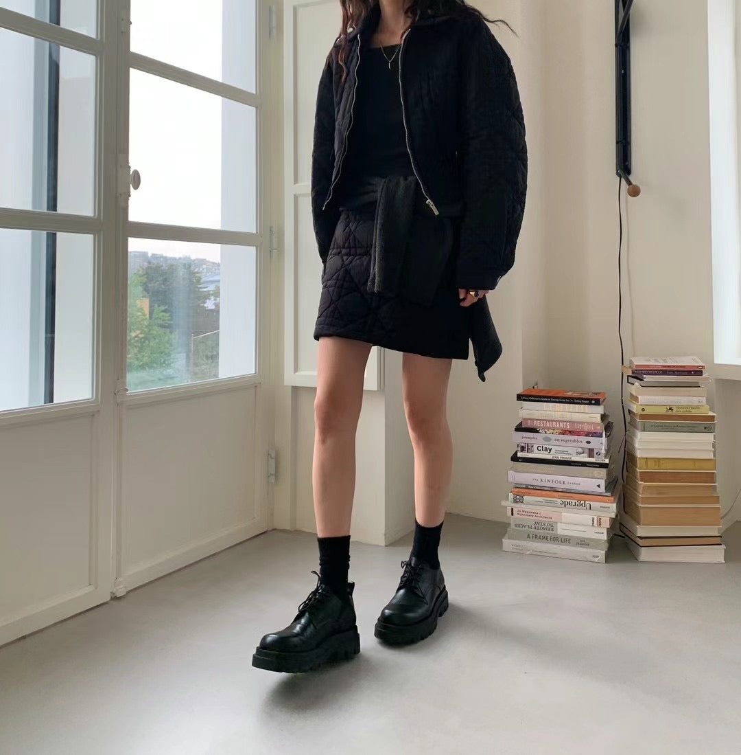 Quilted A-shape Mini Skirt (Black)