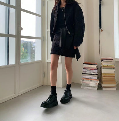 Quilted A-shape Mini Skirt (Black)