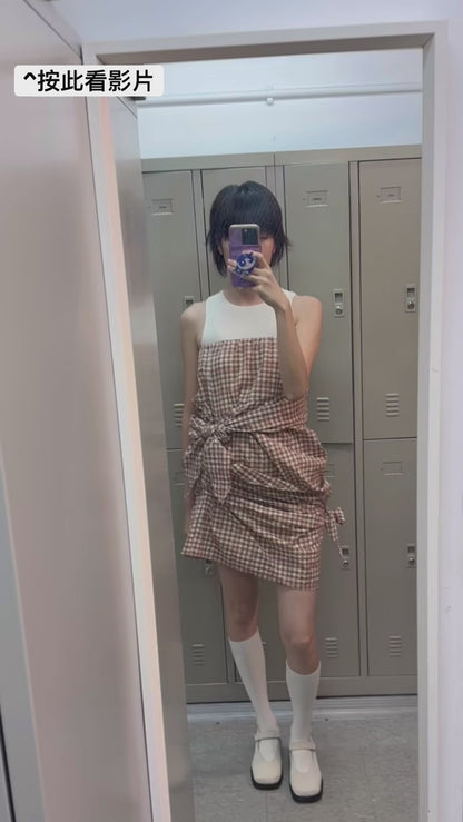 2-way Gingham Knots Top/ Skirt (Brown)