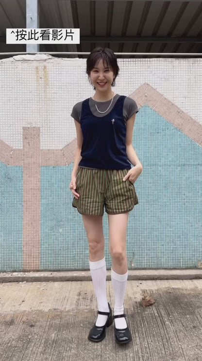 ✨推！Flower Embroidery Mesh Tank Top (Navy)